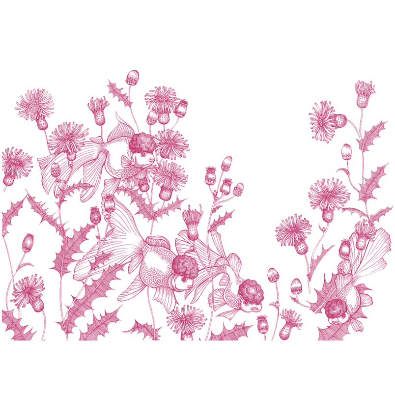 线描金鱼和小花