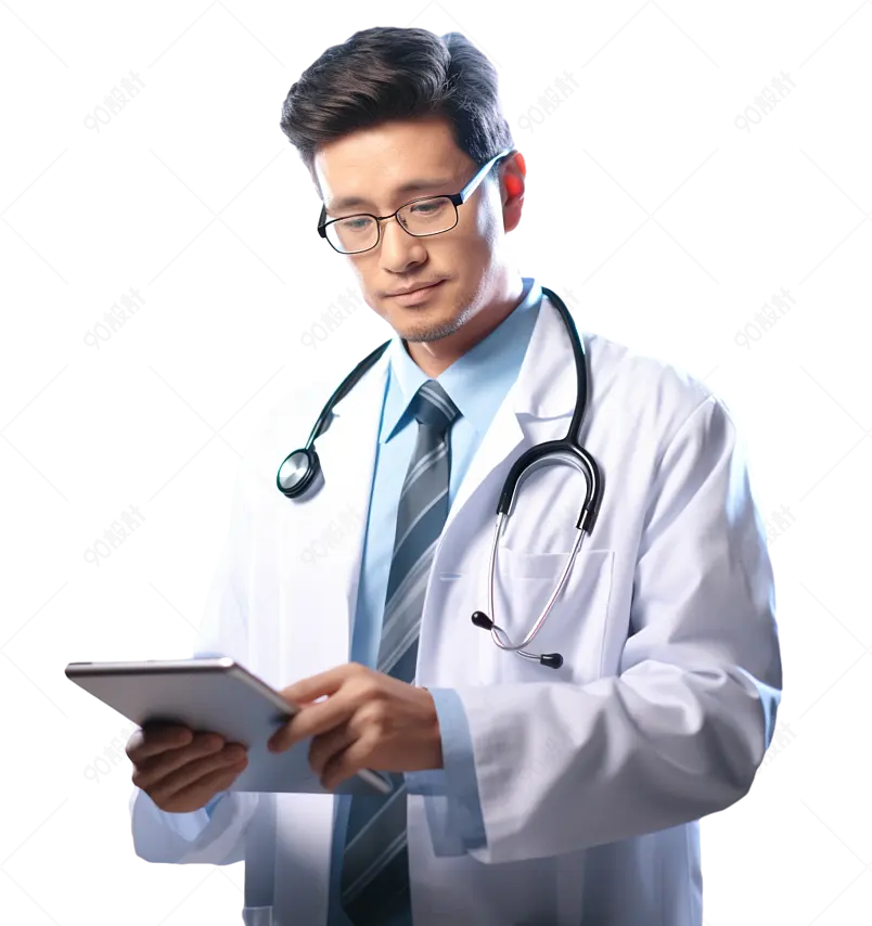 男医生操作平板电脑查看病例