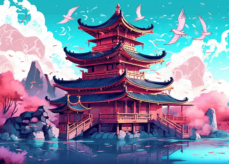 国潮风古建筑天坛祈年殿祥云