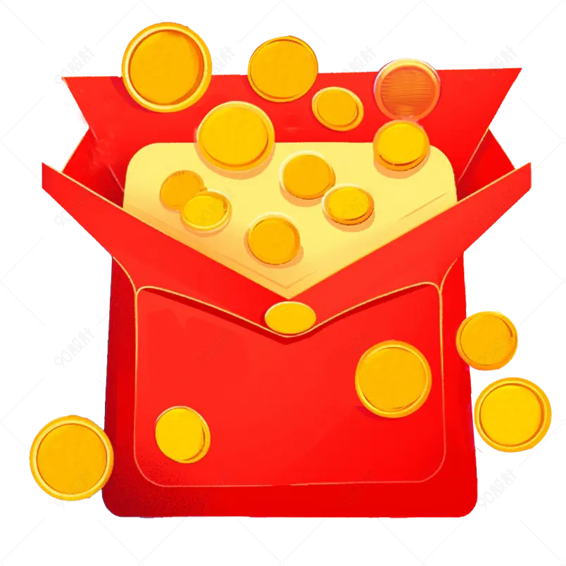 红色卡通手绘金币红包电商活动元素
