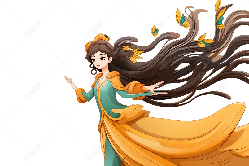 手绘漂亮的美女国潮仙女元素