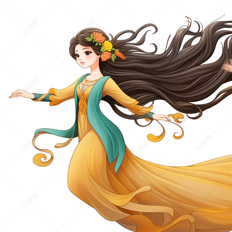 手绘国潮风格飞天仙女元素