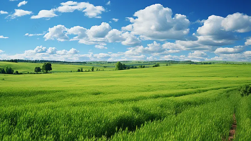 绿绿地太阳晴天草原草地蓝色地平线远景场景场地生长