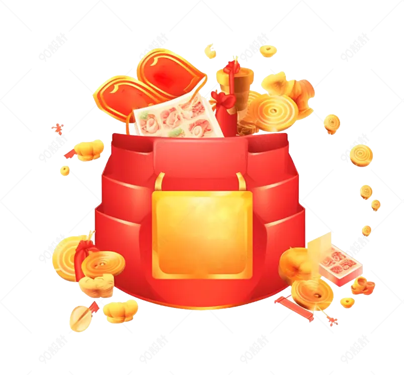 红色钱币袋子金币卡通手绘装饰元素