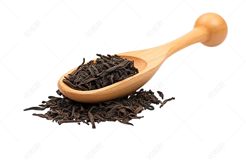 原木色用木勺子装着干红茶底部洒落部分在四周实物免抠元素