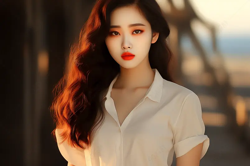 一个漂亮的女孩穿着白色蕾丝上衣人物海报素材背景