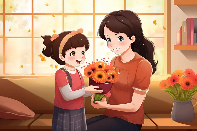 母亲节女儿给妈妈送花