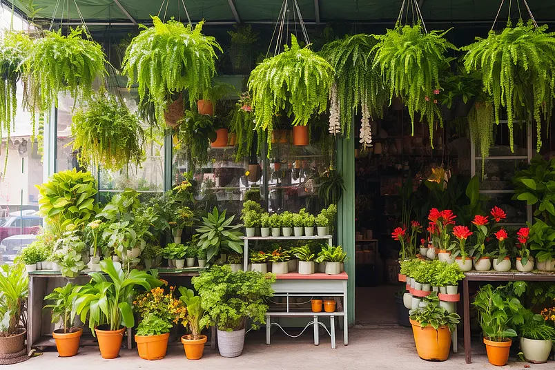 植物多样花店门铺背景