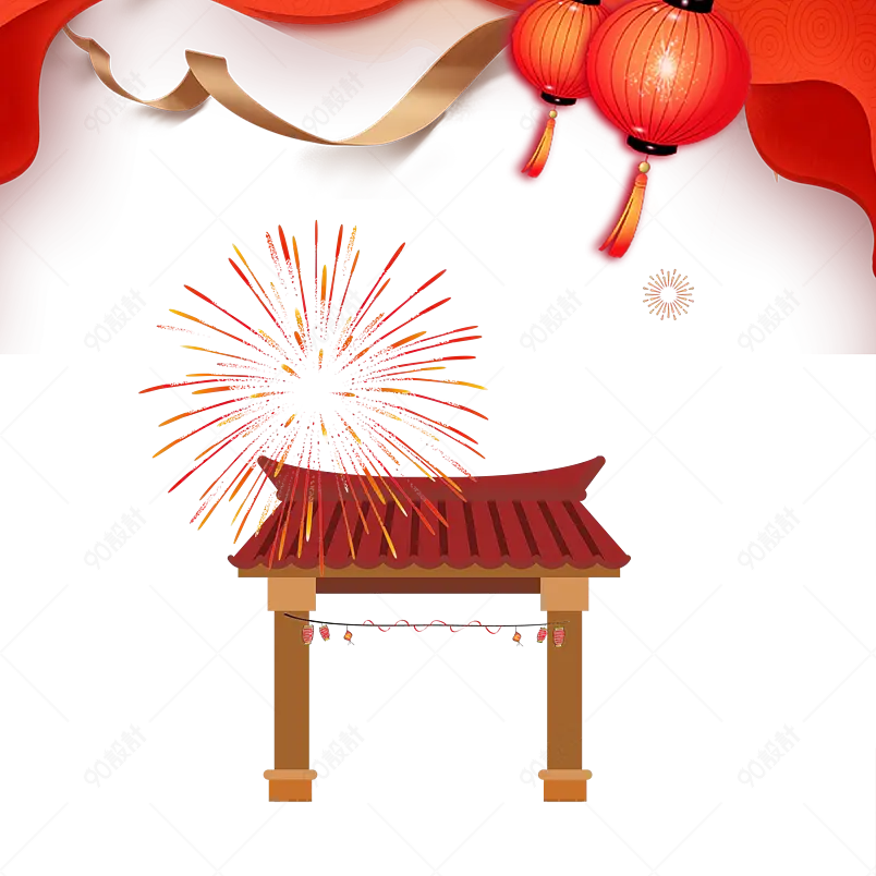 温馨过年喜庆放鞭炮小孩子灯笼边框