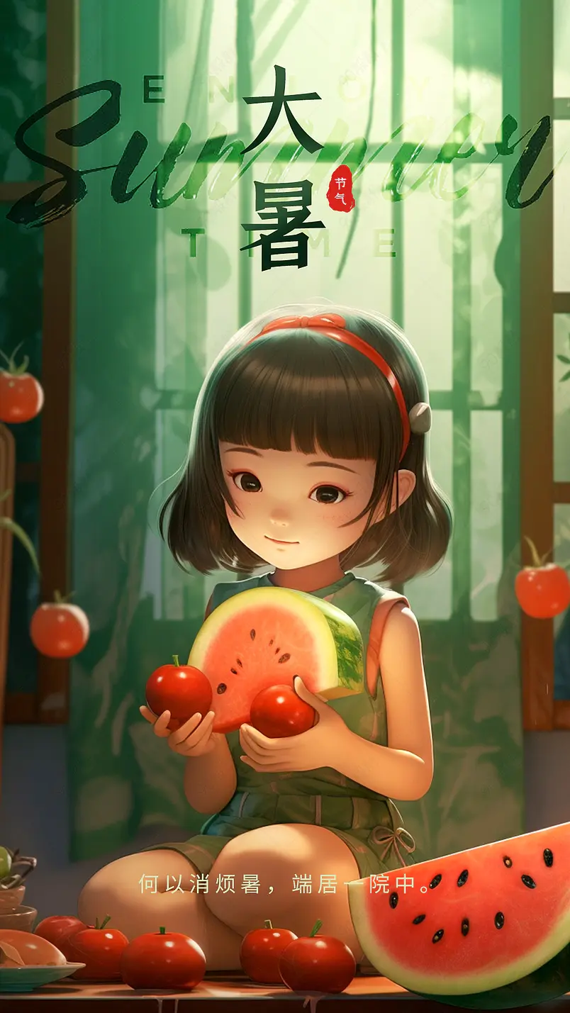 大气国风大暑节气夏日清爽荷叶品宣地产宣传海报