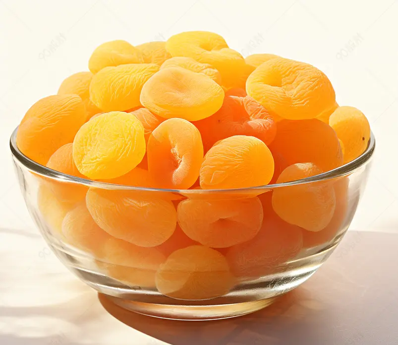 玻璃碗,白上孤立的干杏子饮食食物白色杂货店健康水果盘子美食甜点厨房