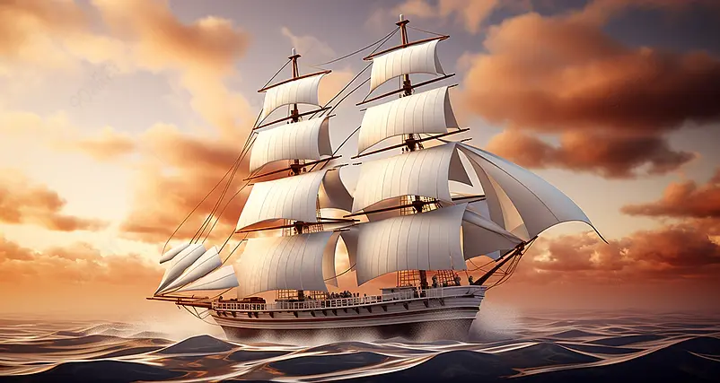 美丽夕阳下的船舶高清特写摄影图