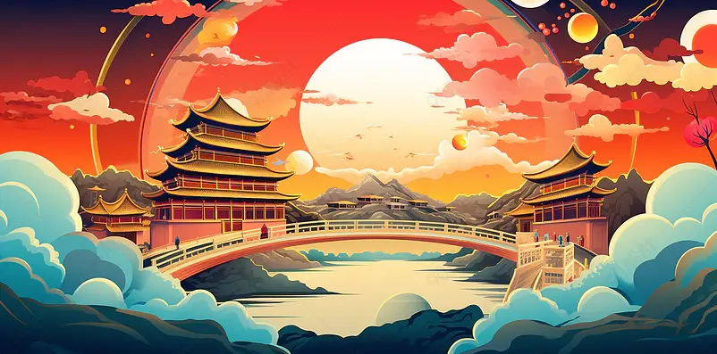 大气国风中秋国庆国潮风背景