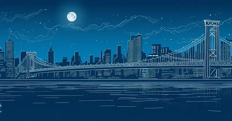蓝色城市高楼都市线条手绘效果背景图
