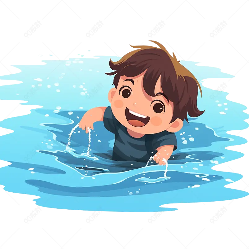 夏季凉爽小男孩游泳手绘插图