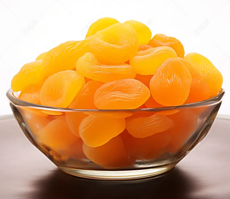 玻璃碗,白上孤立的干杏子饮食食物白色杂货店健康水果盘子美食甜点厨房