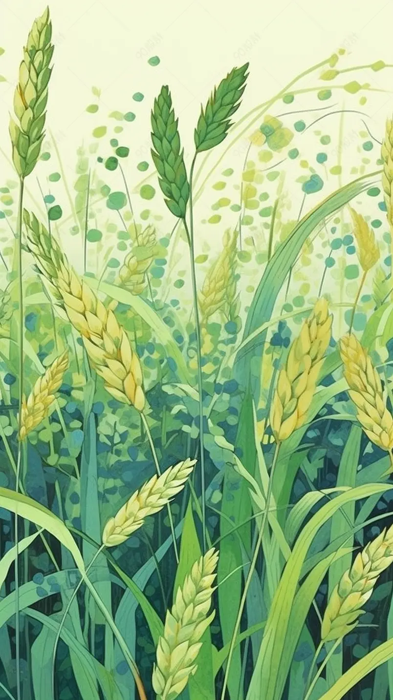 小满节气小麦田野绿色小麦水彩画背景