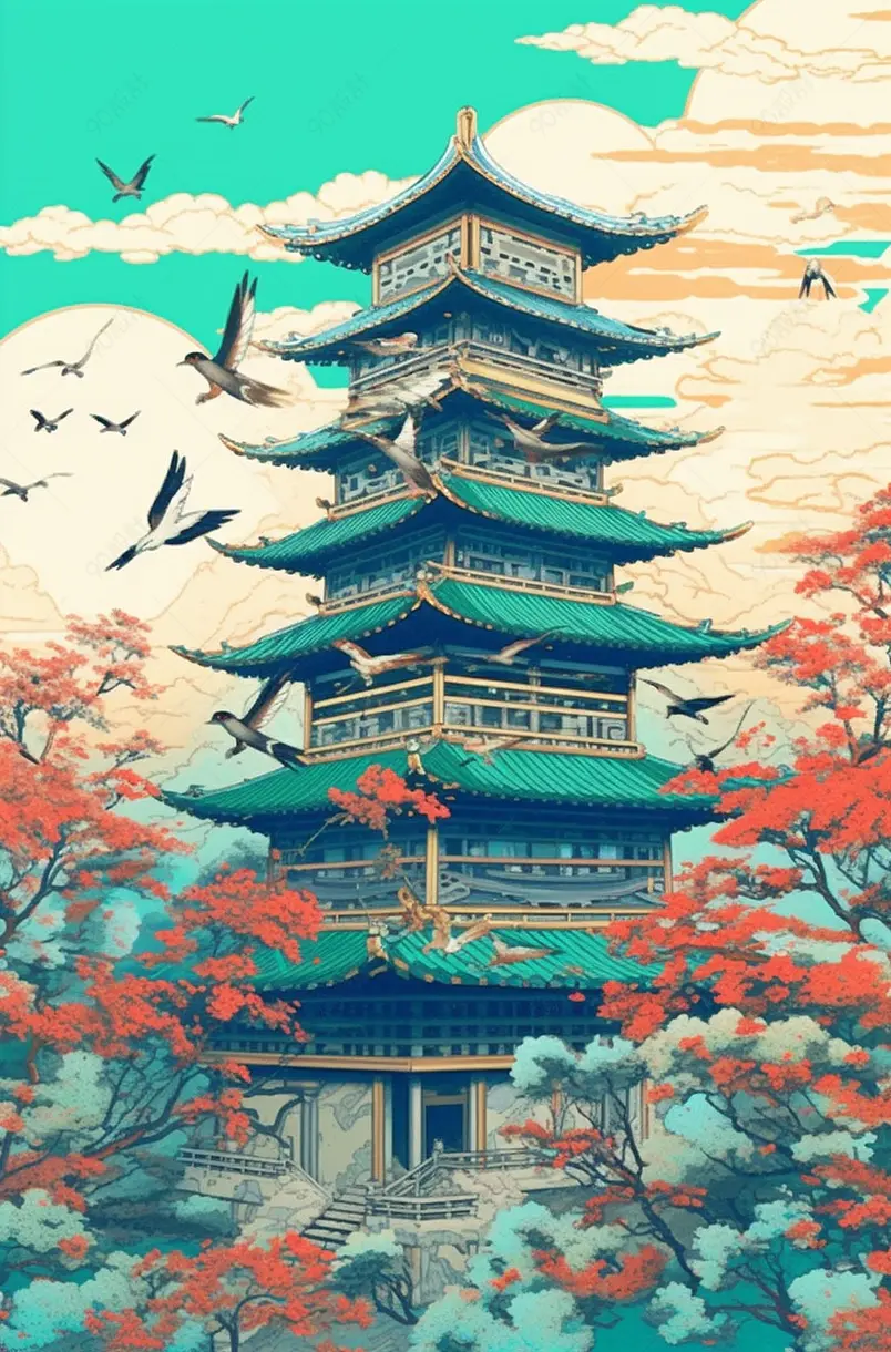 国潮滕王阁插画背景