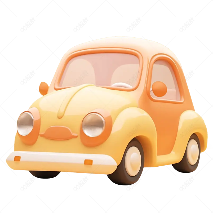 黄色可爱卡通小汽车3D渲染立体免抠素材图