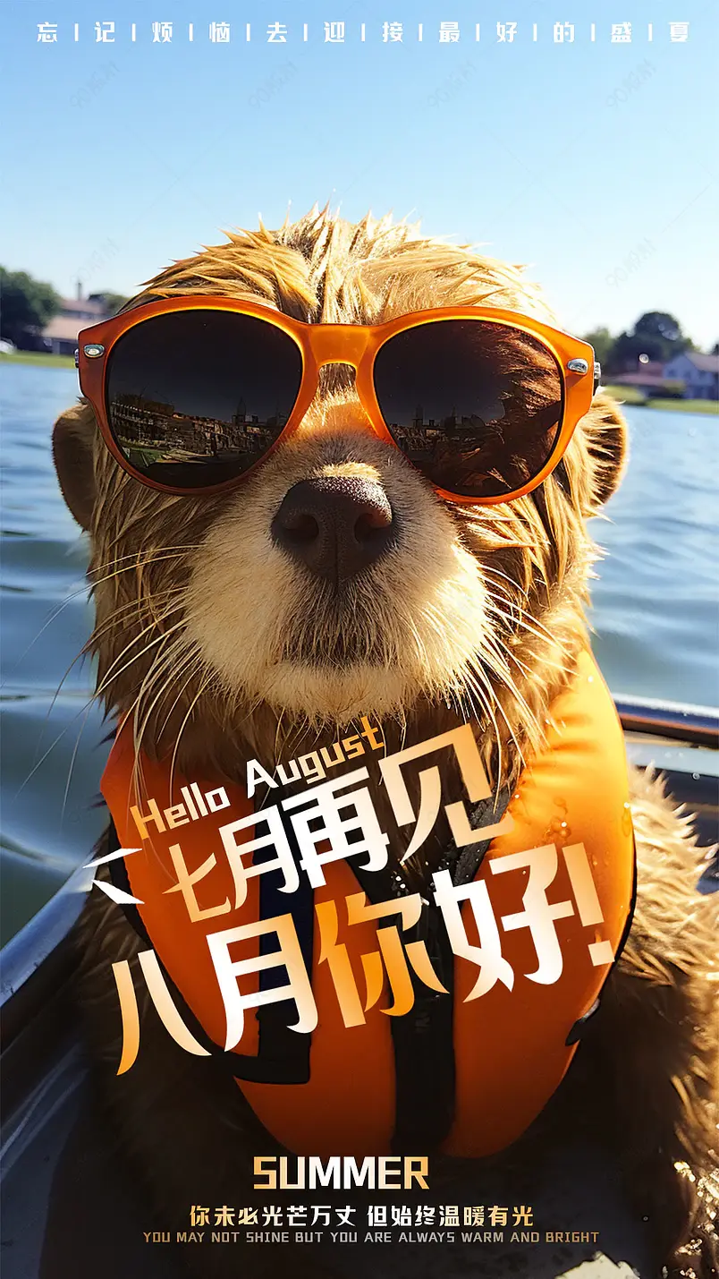 帅酷戴墨镜汪八月你好宣传海报设计