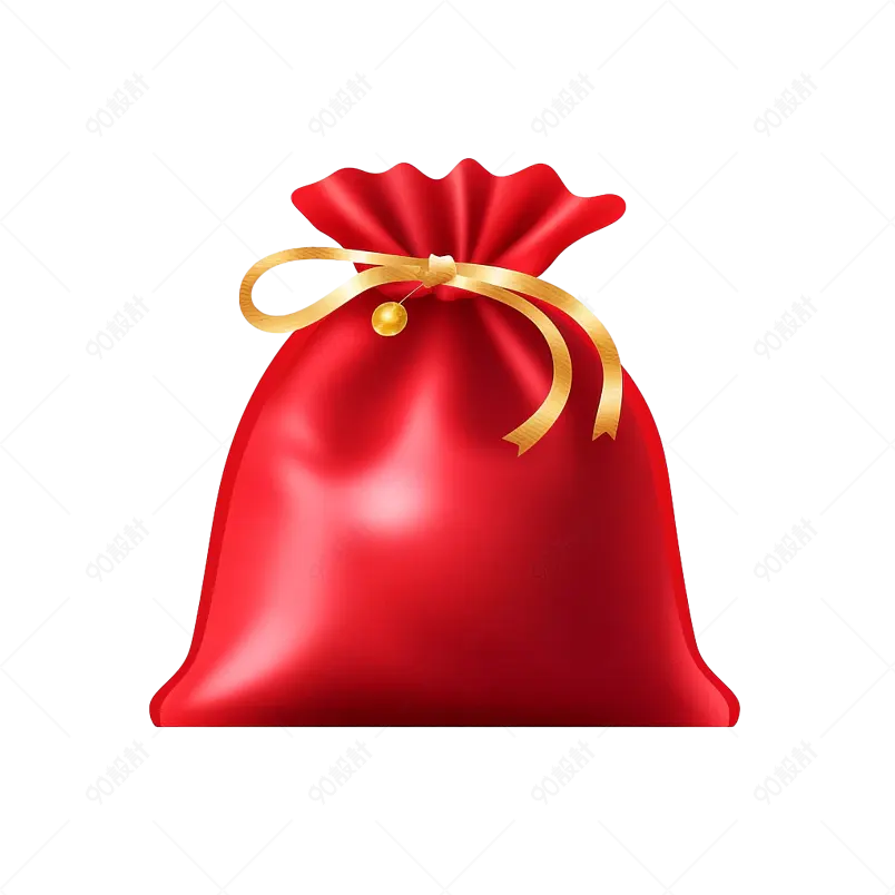 红色袋子钱袋丝带绑绳装饰元素