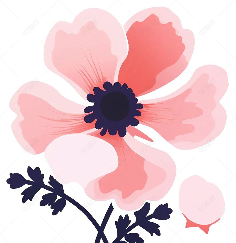 粉色小清新花朵花卉树叶叶子元素