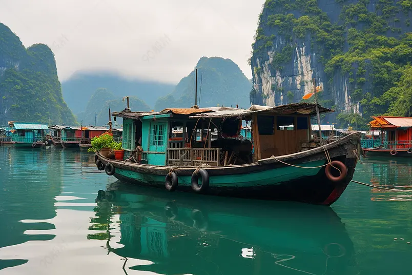 越南河隆湾的浮渔村