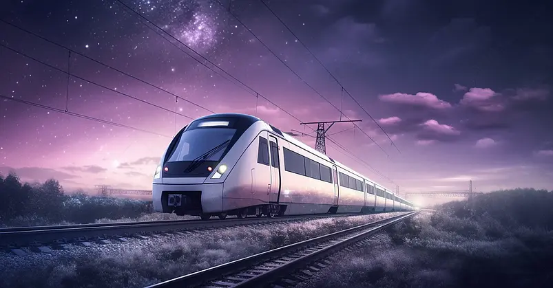 夜晚星空下行驶在轨道上的高铁科技场景