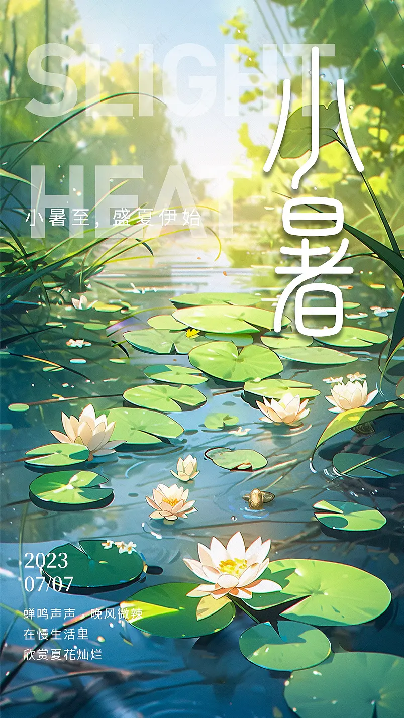 大气国风小暑节气夏日清爽荷叶品宣地产宣传海报