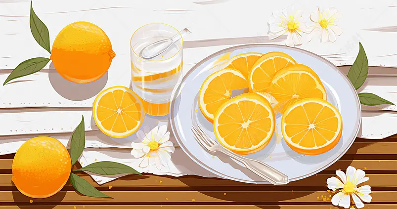 橙子唯美夏日水果雏菊