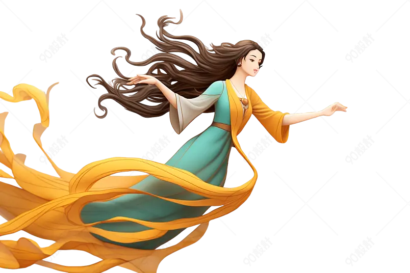 手绘漂亮的飘逸的仙女美女