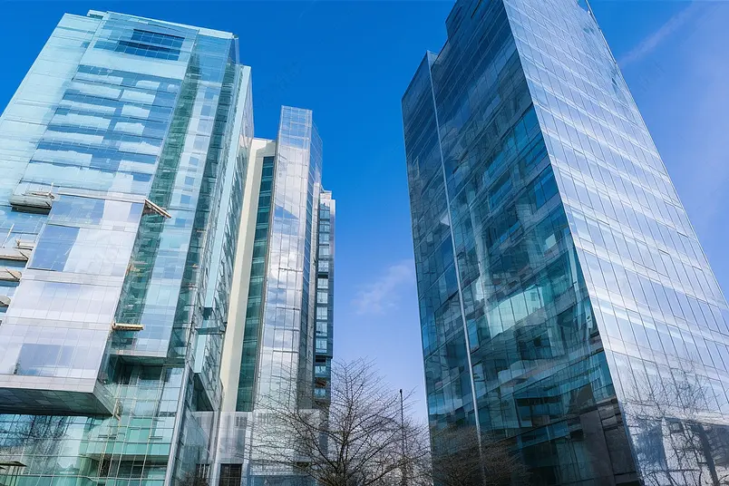 上海多栋商务大楼写字楼广角实拍画册封面照片素材