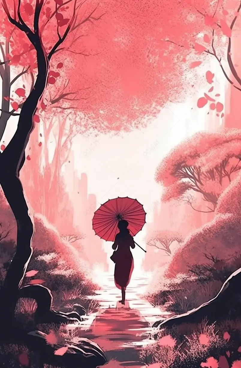 唯美人物打伞散步海报背景图