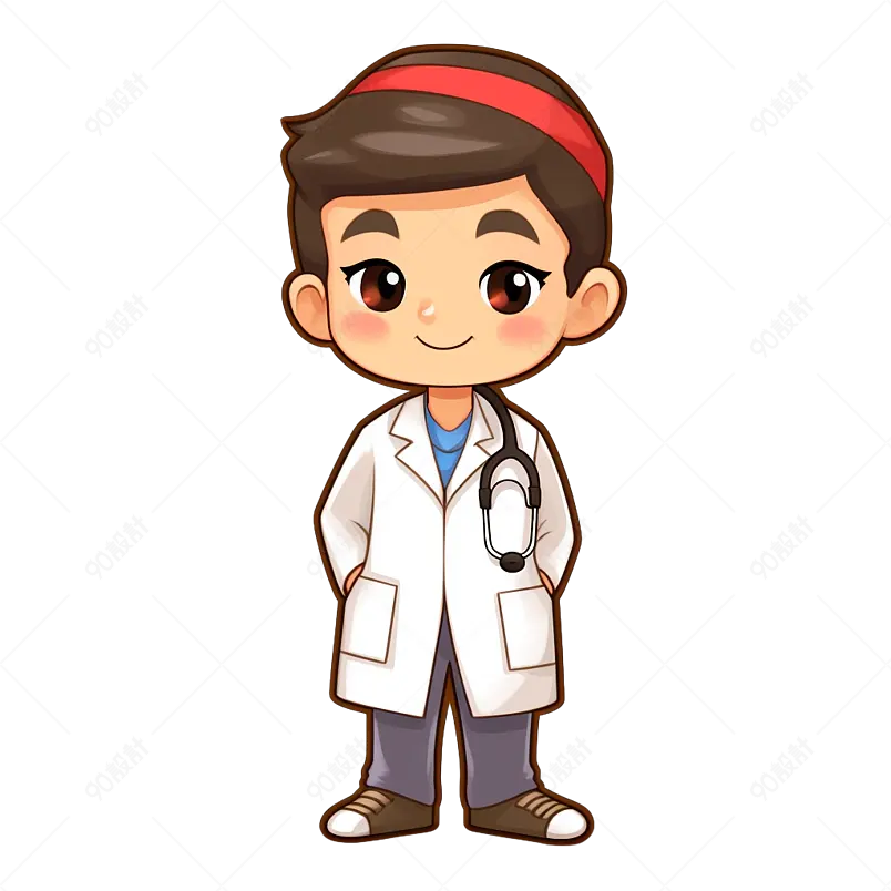 白色手绘风可爱医生男医师插画元素