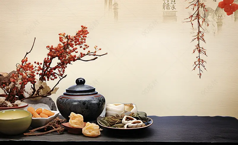 中国风中医中药香炉养生海报背景