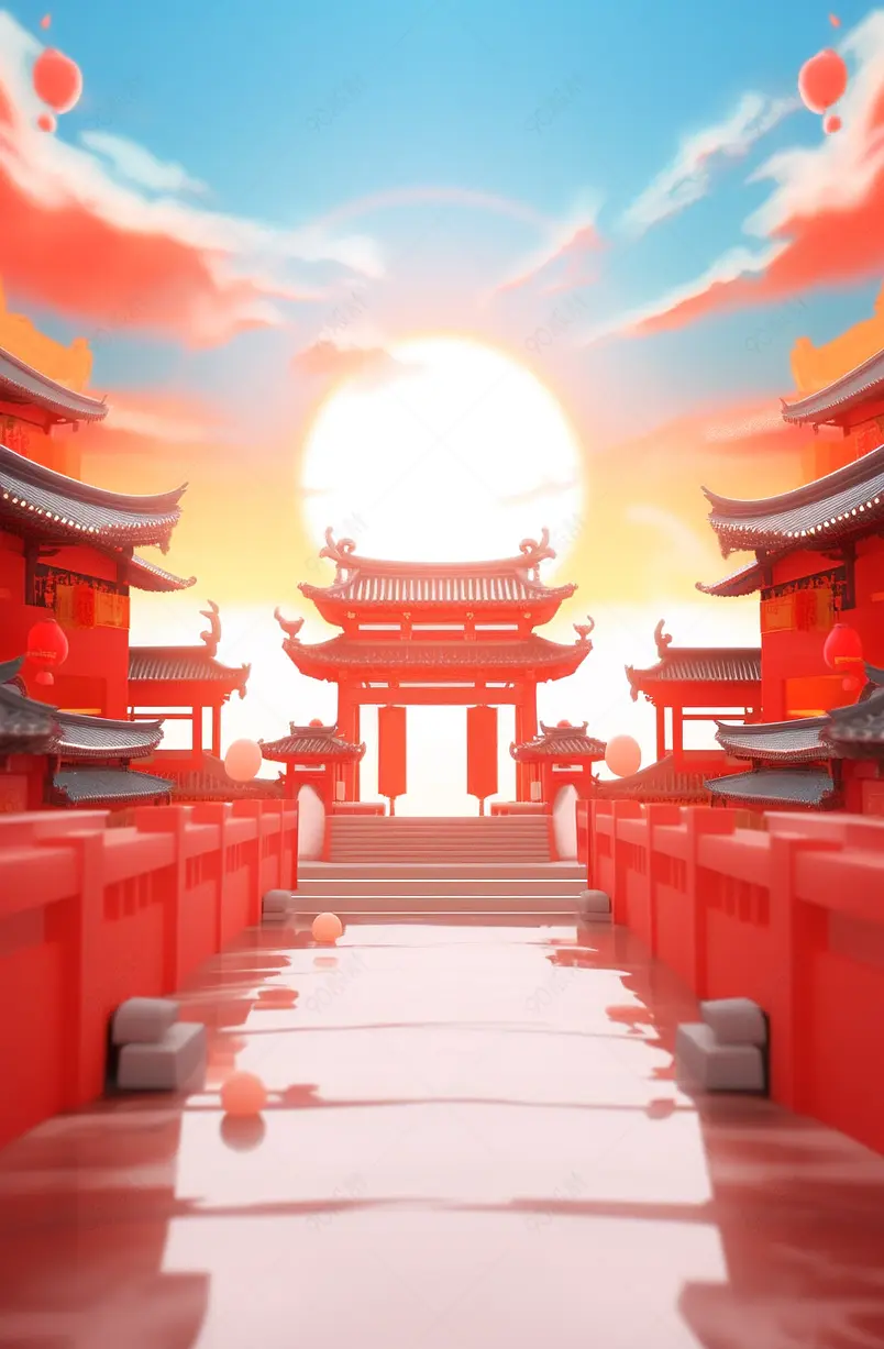 C4D新年狂欢年货节抢年货红色背景