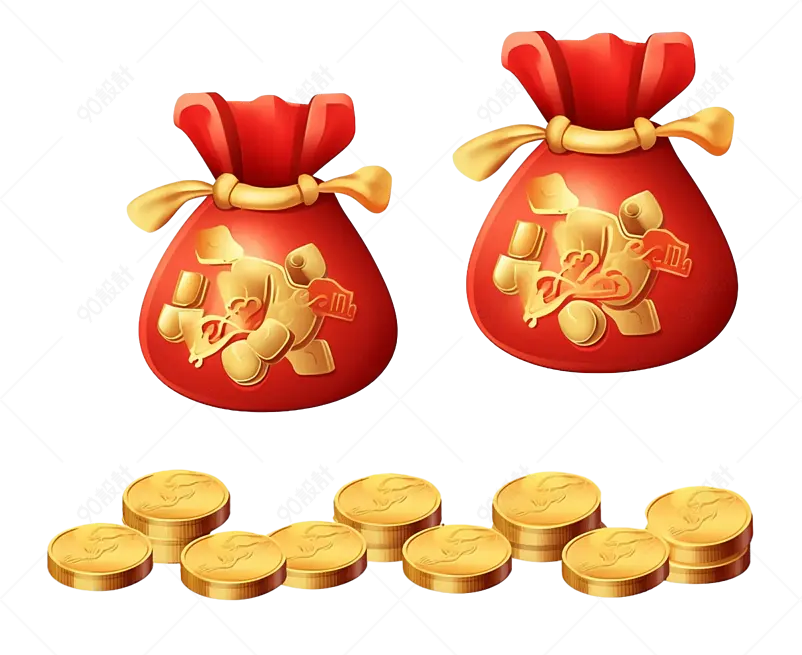 红色钱币福袋金币合集卡通手绘装饰元素