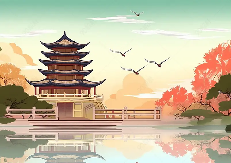 中国风国潮国风新中式风景背景插图