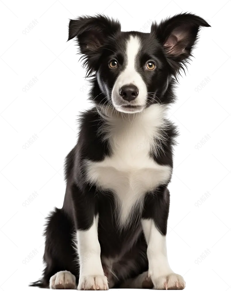 黑色聪明机警的边境牧羊犬狗狗独自站着实物免抠元素