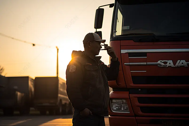 货车司机使用对讲机通话