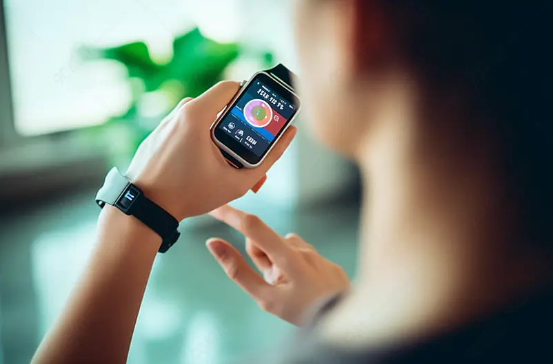 年轻的亚洲女运动员监控她在家练习瑜伽后的训练进度摄影