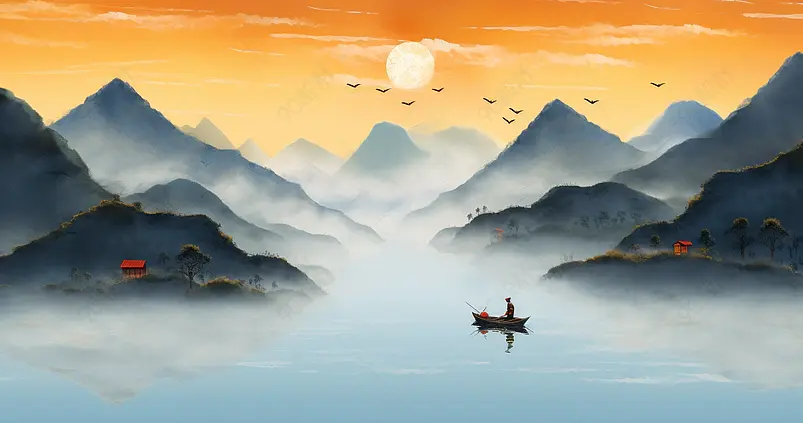 鎏金山水背景