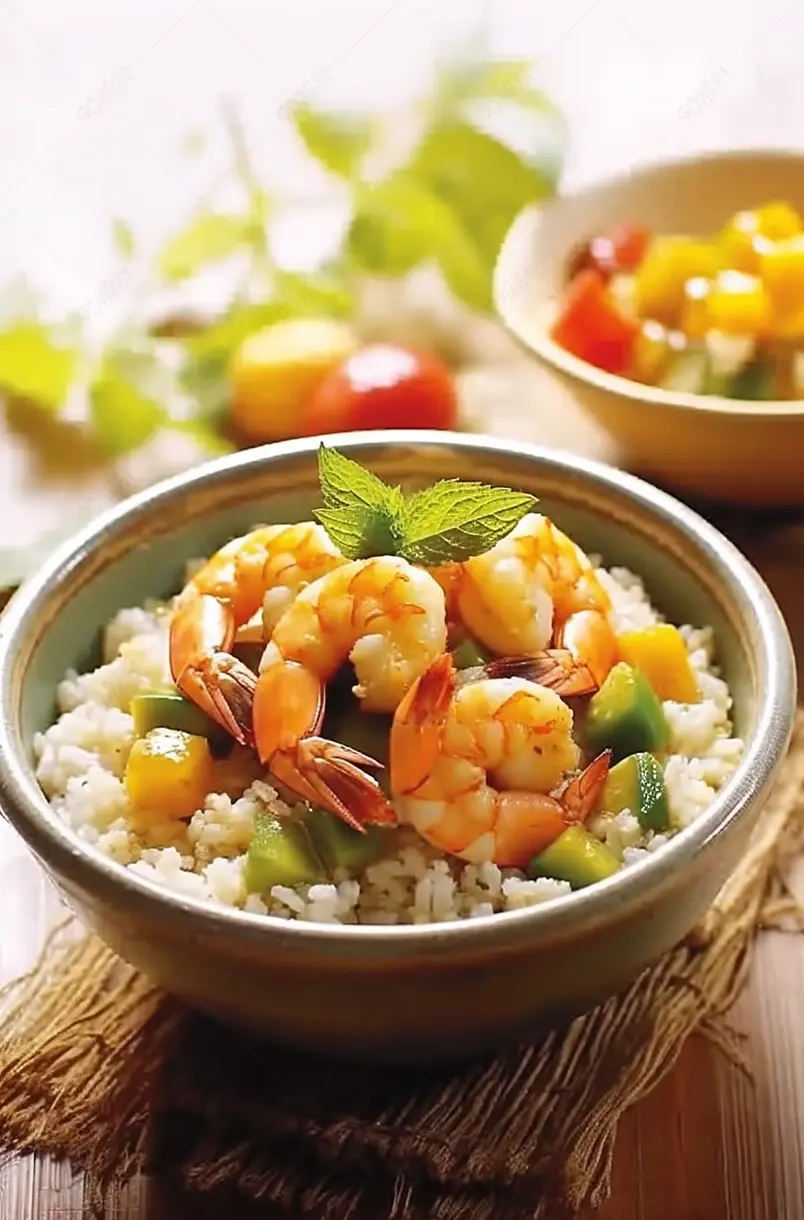 美味饮食虾仁杂粮食品米饭