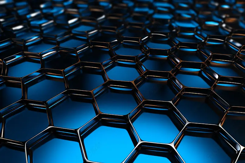 石墨烯分子网格石墨烯原子结构概念六边形几何形式纳米技术背景