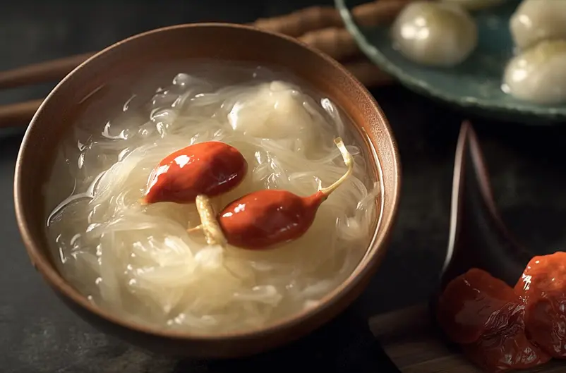 传统美食银耳莲子羹摄影图片