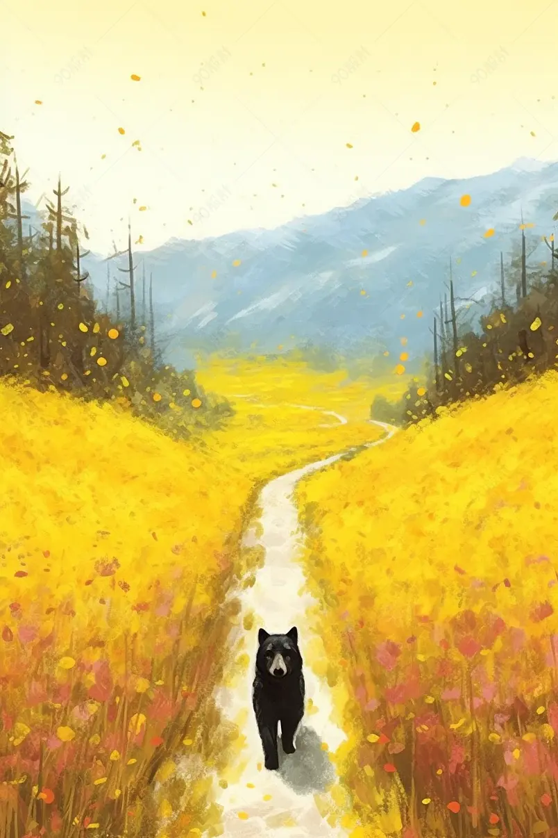 芒种小路间金色插画