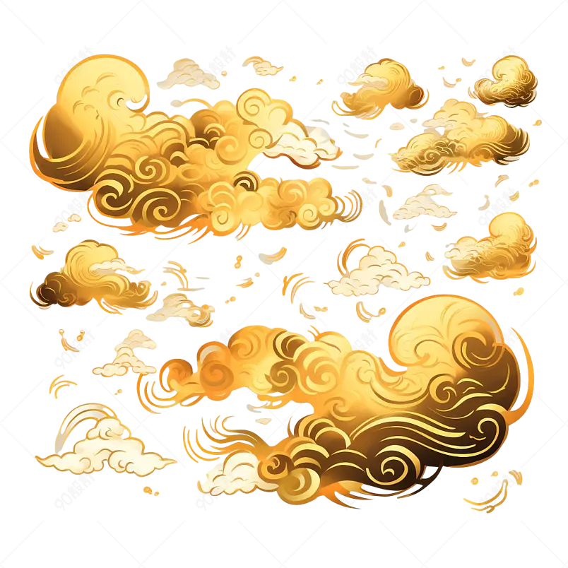 手绘金色云朵金箔祥云效果元素
