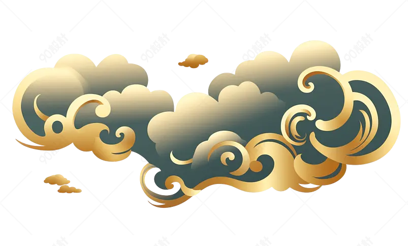 金箔线描乌云装饰素材