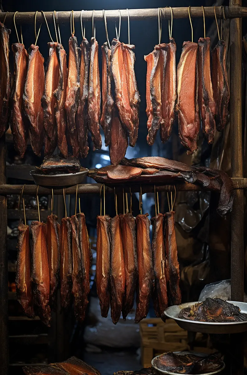 四川成都著名美食青城山烟熏老腊肉