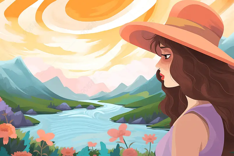 夏日暑假旅途摄影插画